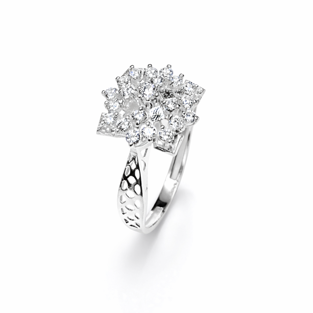 Floral Square Cluster Silver Ring